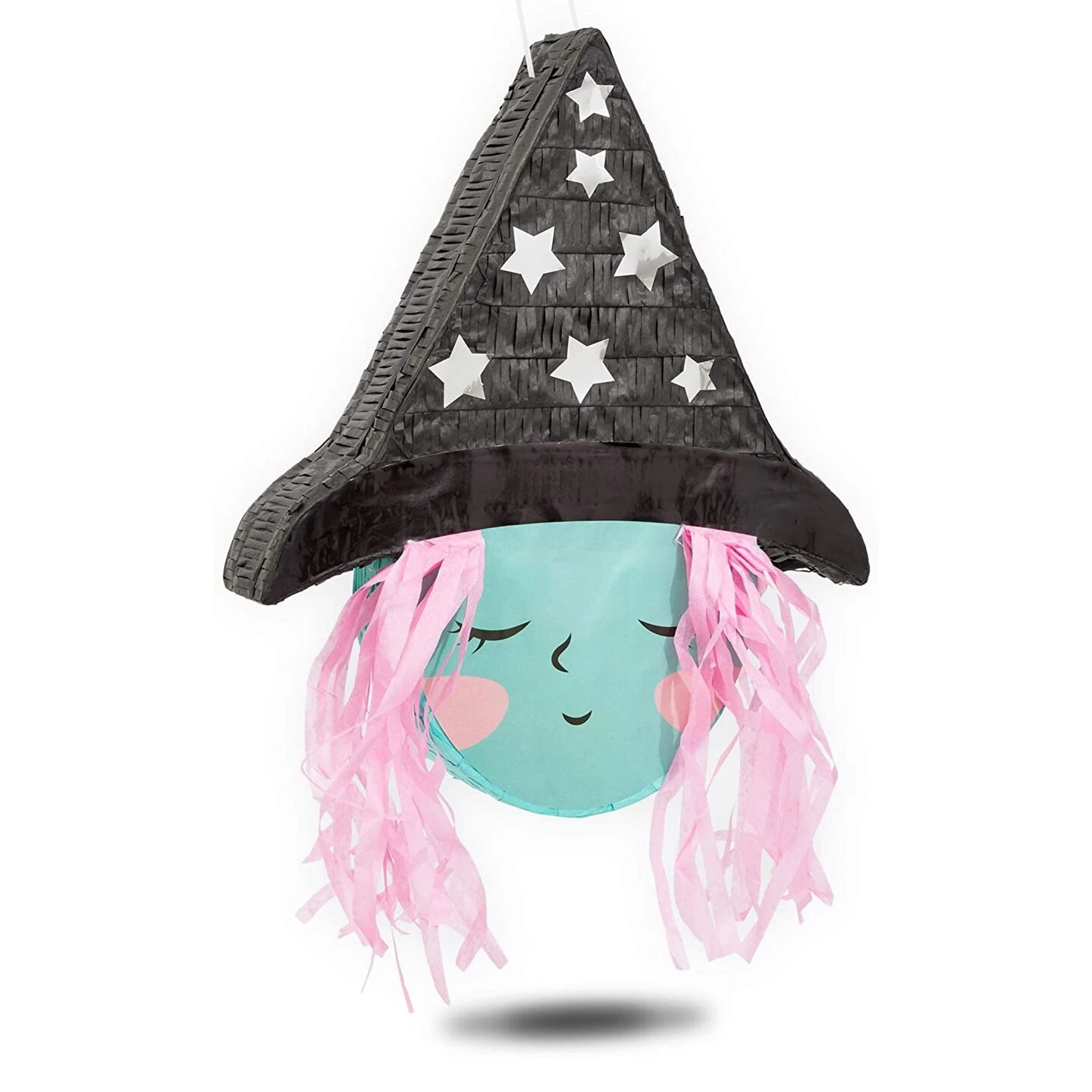 Cute Witch Pinata For Halloween Party Supplies Decorations, Silver Foil Stars Hat With Pink Hair, 16 X 13 X 3 In 1 Cute Witch Pinata For Halloween Party Supplies Decorations, Silver Foil Stars Hat With Pink Hair, 16 X 13 X 3 In