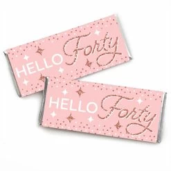Big Dot Of Happiness 40th Pink Rose Gold Birthday - Candy Bar Wrapper Happy Birthday Party Favors - Set Of 24