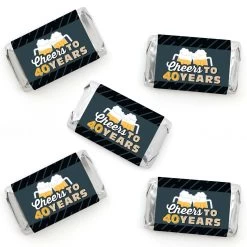 Big Dot Of Happiness Cheers And Beers To 40 Years - Mini Candy Bar Wrapper Stickers - 40th Birthday Party Small Favors - 40 Count