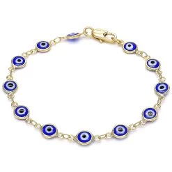 RM 18K WOMENS GOLD High Polish Finsh EVIL EYE BRACELET PROTECTION GOOD LUCK BABY BRACLET WOMEN BRACLET AND ANKLET