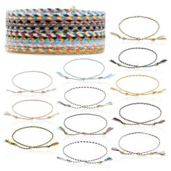 12 Pack Friendship Bracelet Braided Rope, Colorful Jewelry, Adjustable, Multicolor