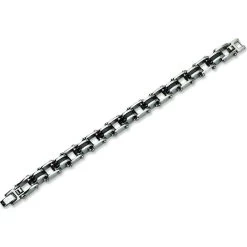 Stainless Steel Black Plated Mens Bracelet 8.75"