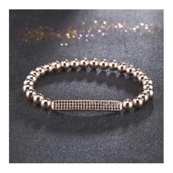 RM GENUINE STRETCH BRACELET NATURAL HEALING STONES WITH MICRO PAVA SETTING ROSE TONE