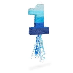 Blue Number 1 Pull String Pinata For Boys 1st Birthday Party (Ombre, 16.5 X 11 X 3 In)