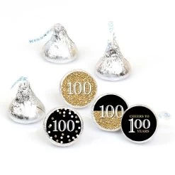 Big Dot Of Happiness Adult 100th Birthday - Gold - Round Candy Sticker Party Favors - Labels Fits Chocolate Candy (1 Sheet Of 108)