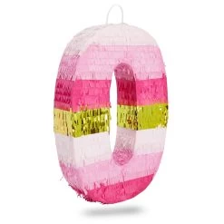 Small Pink And Gold Number 0 Pinata For Kids Birthday Party (11.35 X 16.5 X 3 In)
