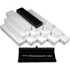 12 Black Leather Bracelet Gift Boxes Display Snap Lid