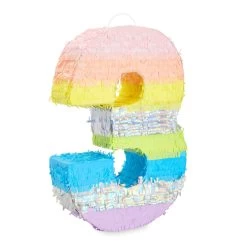 Large Number 3 Pinata For Girl's 3rd Birthday Party Decorations, Rainbow Pastel (21 X 14.5 X 4 In)