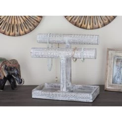 12" White Mango Wood Natural Jewelry Stand -Tailoring Master D365396S 9