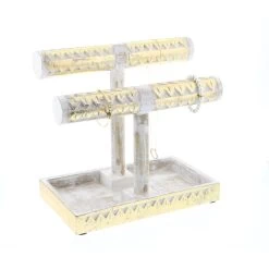 12" Gold & White Mango Wood Jewelry Stand