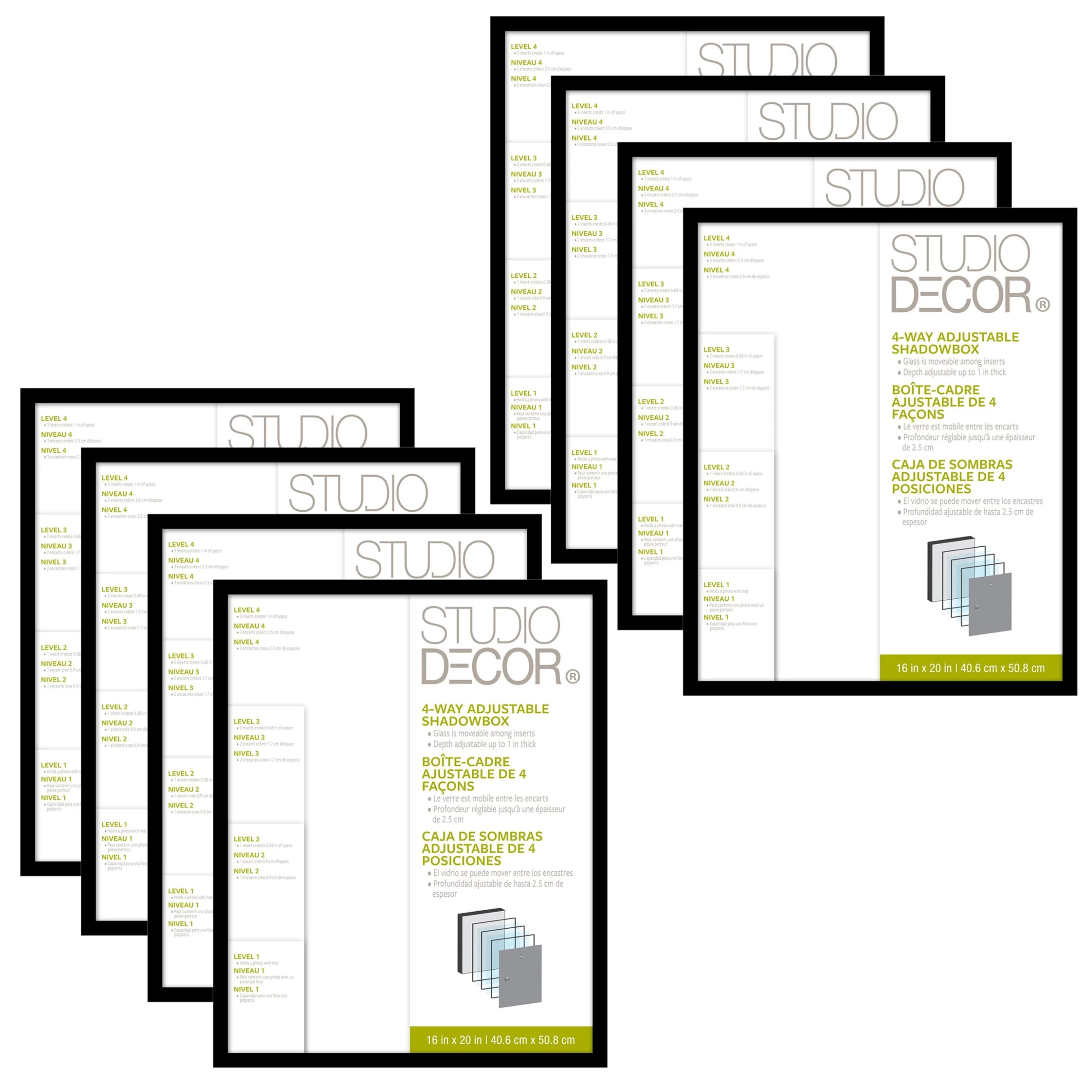 8 Pack: Black Adjustable-Depth 16" X 20" Shadow Box By Studio Décor®