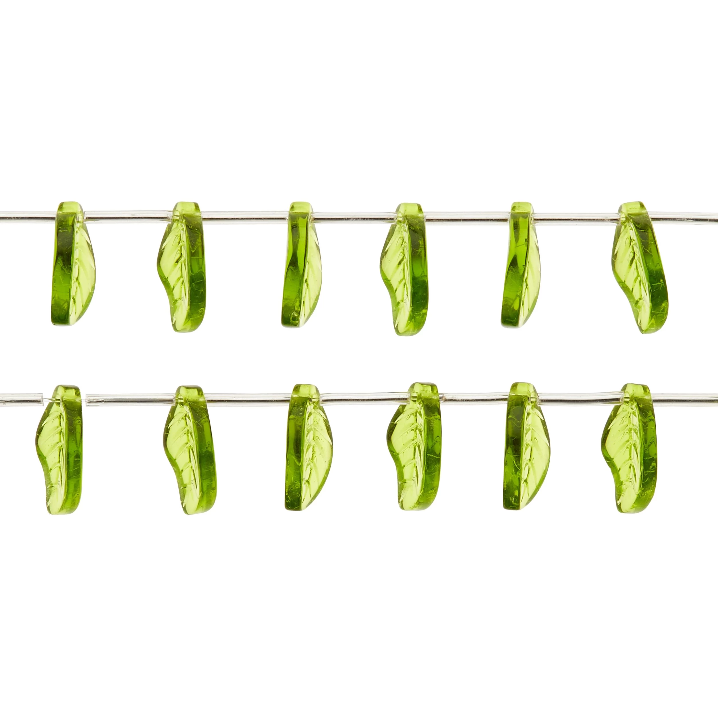 12 Pack: Peridot Green Glass Leaf Beads, 18mm By Bead Landing™ 1 12 Pack: Peridot Green Glass Leaf Beads, 18mm By Bead Landing™